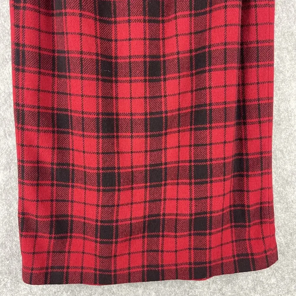 Vintage‎ Breeches Wool Blend Wrap Skirt Womens 12 Red Plaid Fringe Holiday USA